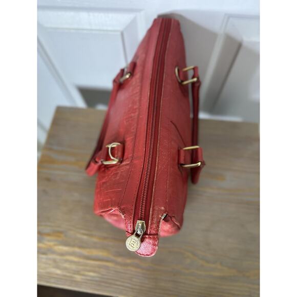 Vintage Fendi Handbag Womens Red Leather FF Logo Boston Satchel Made Italy 80s - Picture 9 of 16